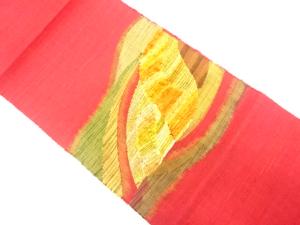 手織り紬　抽象模様織り出し　名古屋帯